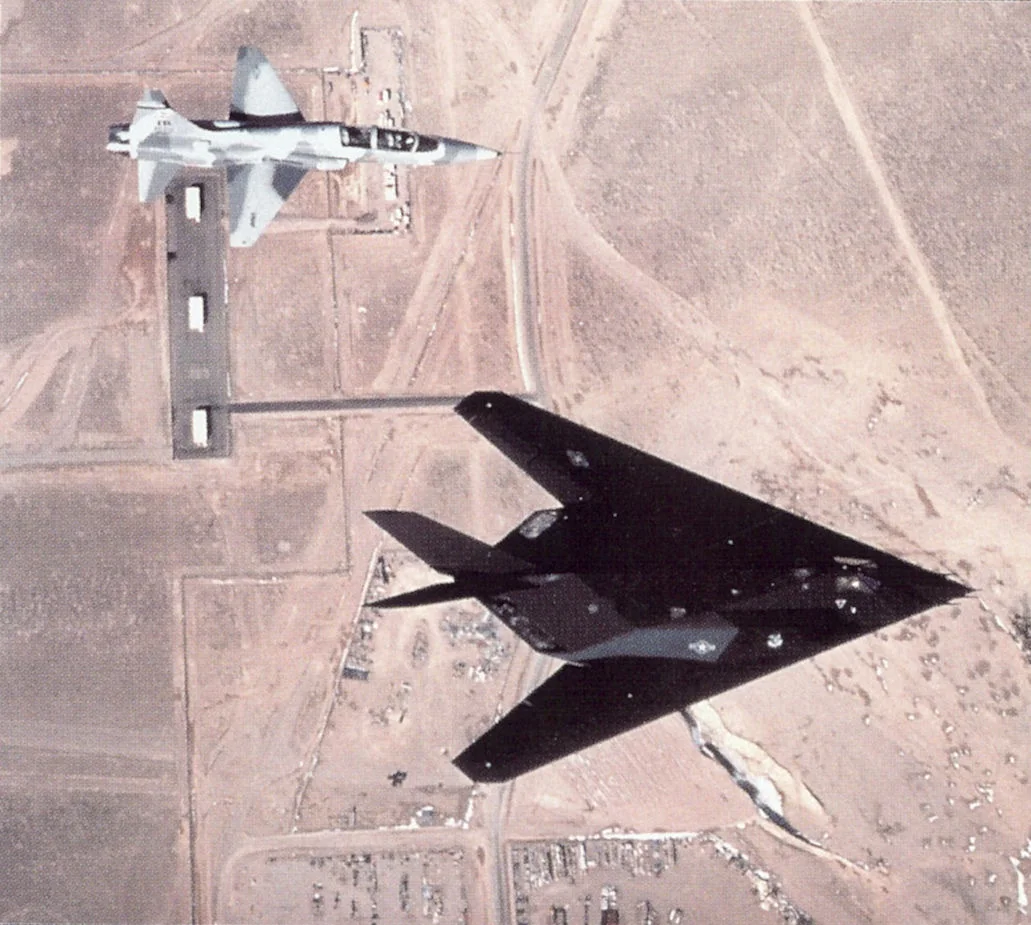 F-117 and T-38 over Tonopah Test Range (1989)