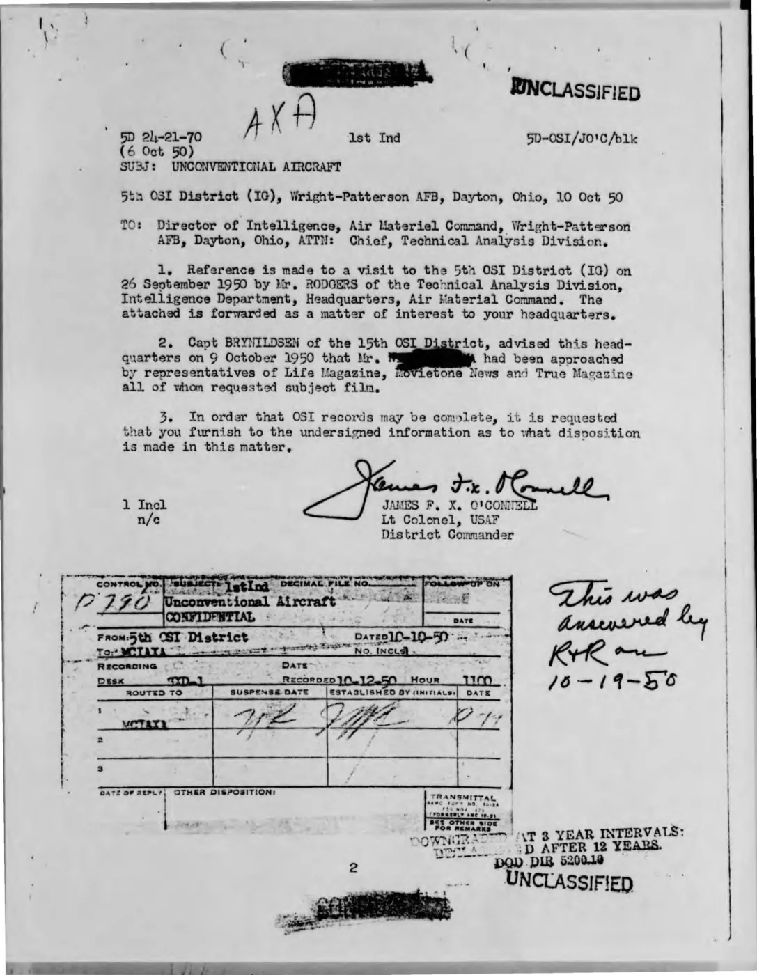 Project Blue Book file on the Great Falls film (1950)