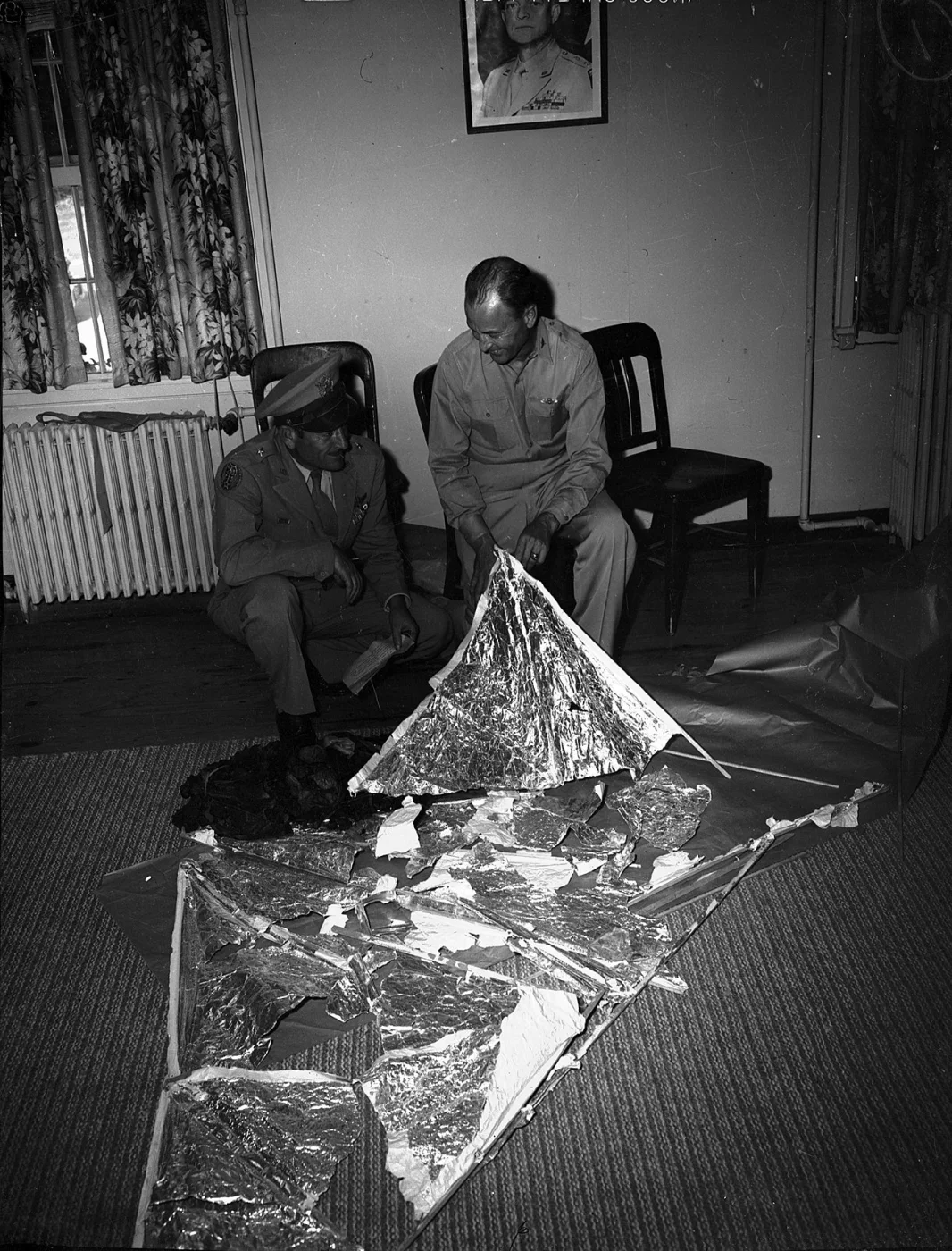 General Ramey with the debris, Fort Worth, 8 July 1947
